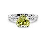 Solitaire Engagement Ring Setting for Fancy Yellow Heart-Shaped Center with Beaded Bezel Station Band and Prong Head in White Gold