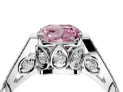 Cathedral Engagement Ring Setting for Fancy Pink Cushion Cut Center with Antique-Style Pave Band and Prong Head in White Gold