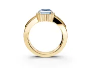 Halo Engagement Ring Setting for Fancy Blue Asscher Cut Center with Wide Band, Inlaid Accent Row and Prong Head in Yellow Gold