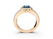 Halo Engagement Ring Setting for Fancy Blue Asscher Cut Center with Wide-Open Pave Split Shank and Prong Head in Rose Gold