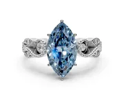 Leaf Engagement Ring Setting for Fancy Blue Marquise Center with Milgrain Accent Band and Prong Head in Sterling Silver