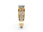 Pave Engagement Ring Setting for Fancy Blue Princess Cut Center with Curved Accent Rows, Openwork and Prong Head in Yellow Gold