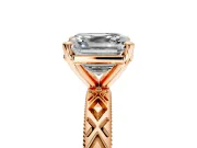 Solitaire Engagement Ring Setting for Asscher Cut Center with Milgrain X Pattern Band and Prong Head in Rose Gold