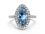 Halo Engagement Ring Setting for Fancy Blue Marquise Center with Raised Halo, Pave Band and Prong Head in Platinum