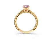 Solitaire Engagement Ring Setting for Fancy Pink Pear-Shaped Center with Engraved Milgrain Band and Prong Head in Yellow Gold