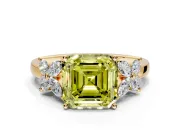 Floral Engagement Ring Setting for Fancy Yellow Asscher Cut Center with Marquise Cluster Shoulders and Prong Head in Yellow Gold