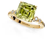 Solitaire Engagement Ring Setting for Fancy Yellow Asscher Cut Center with Bezel-Dot Beaded Band and Prong Head in Yellow Gold