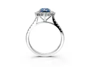 Halo Engagement Ring Setting for Fancy Blue Radiant Cut Center with Single-Row Pave, Open Basket and Prong Head in Platinum