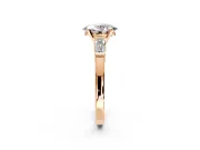 3 Stone Engagement Ring Setting for Oval Center with Channel Baguette Accents and Prong Head in Rose Gold
