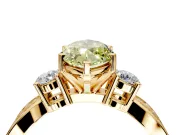 3 Stone Engagement Ring Setting for Fancy Yellow Marquise Center with Pave Twist Band and Prong Head in Yellow Gold