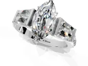 Channel-Set Engagement Ring Setting for Marquise Center with Baguette Band and Prong Head in Sterling Silver