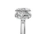 Hidden Halo Engagement Ring Setting for Radiant Cut Center with Plain Rounded Band and Prong Head in Platinum