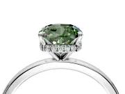 Hidden Halo Engagement Ring Setting for Fancy Green Cushion Cut Center with Plain Band and Tall Prong Head in Sterling Silver