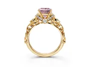 Solitaire Engagement Ring Setting for Fancy Pink Princess Cut Center with Filigree Band and Prong Head in Yellow Gold