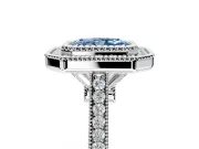 Halo Engagement Ring Setting for Fancy Blue Radiant Cut Center with Milgrain Frame, Pave Band and Prong Head in Sterling Silver