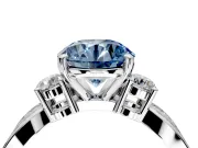 3 Stone Engagement Ring Setting for Fancy Blue Round Cut Center with Pave Twist Band and Prong Head in Platinum