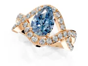 Halo Engagement Ring Setting for Fancy Blue Pear-Shaped Center with Pave Infinity Twist Band and Prong Head in Rose Gold