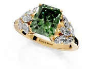 Leaf Cluster Engagement Ring Setting for Fancy Green Radiant Cut Center with Marquise Accents and Prong Head in Yellow Gold