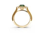 Milgrain Halo Engagement Ring Setting for Fancy Green Cushion Cut Center with Bezel Point Accents and Prong Head in Yellow Gold