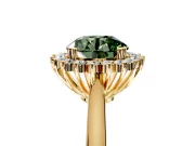 Starburst Halo Engagement Ring Setting for Fancy Green Round Cut Center with Thin Round-Wire Band and Prong Head in Yellow Gold