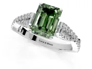 Solitaire Engagement Ring Setting for Fancy Green Emerald Cut Center with Twisted Pave Split Shank and Prong Head in Platinum