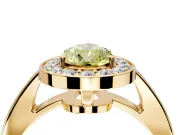 Bezel-Framed Halo Engagement Ring Setting for Fancy Yellow Pear-Shaped Center with Pave Band and Prong Head in Yellow Gold