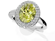 Halo Engagement Ring Setting for Fancy Yellow Oval Center with Plain Tapered Band and Prong Head in Sterling Silver