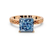Solitaire Engagement Ring Setting for Fancy Blue Princess Cut Center with Scrollwork Band and Prong Head in Rose Gold