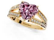 Split Shank Engagement Ring Setting for Fancy Pink Heart-Shaped Center with Pave Split Shank and Prong Head in Yellow Gold