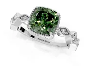 Milgrain Bezel Engagement Ring Setting for Fancy Green Cushion Cut Center with Marquise Stations and Bezel Head in Platinum