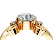 Solitaire Engagement Ring Setting for Round Cut Center with Twisted Band and Scroll Prong Head in Yellow Gold