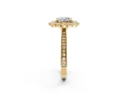 Milgrain Halo Engagement Ring Setting for Cushion Cut Center with Bezel Point Accents and Prong Head in Yellow Gold