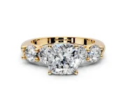 5 Stone Engagement Ring Setting for Cushion Cut Center with Graduated Accents and Prong Head in Yellow Gold