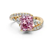 Solitaire Engagement Ring Setting for Fancy Pink Radiant Cut Center with Pave Bypass Twist Band and Prong Head in Yellow Gold