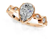 Vintage Station Engagement Ring Setting for Pear-Shaped Center with Accents and Prong Head in Rose Gold
