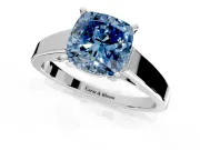Solitaire Engagement Ring Setting for Fancy Blue Cushion Cut Center with Tapered Split Shoulders and Prong Head in Sterling Silver