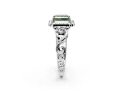 Halo Engagement Ring Setting for Fancy Green Princess Cut Center with Open Scroll Shoulders and Prong Head in Sterling Silver