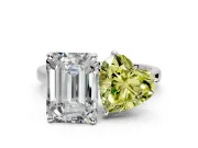 Fancy Yellow Heart-Shaped and Emerald Cut Lab-Grown Diamond Toi et Moi Engagement Ring with Prong-Set Stones in White Gold