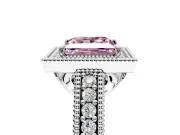 Milgrain Halo Engagement Ring Setting for Fancy Pink Princess Cut Center with Pave Band and Prong Head in Sterling Silver