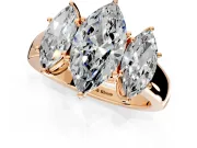 3 Stone Engagement Ring Setting for Marquise Center with Raised Basket Heads and Prong Head in Rose Gold