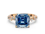 Solitaire Engagement Ring Setting for Fancy Blue Asscher Cut Center with Trailing Leaf Accent Band and Prong Head in Rose Gold