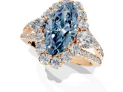 Halo Engagement Ring Setting for Fancy Blue Marquise Center with Two-Strand Split Shank and Prong Head in Rose Gold