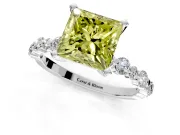 Solitaire Engagement Ring Setting for Fancy Yellow Princess Cut Center with Alternating Size Accents and Prong Head in Platinum