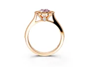 Halo Engagement Ring Setting for Fancy Pink Oval Center with Milgrain Pave Band and Bezel Head in Rose Gold