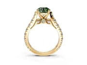 Solitaire Engagement Ring Setting for Fancy Green Round Cut Center with Pave Cathedral Shoulders and Prong Head in Yellow Gold