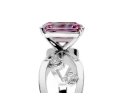 Solitaire Engagement Ring Setting for Fancy Pink Emerald Cut Center with Criss-Cross Accent Band and Prong Head in Sterling Silver