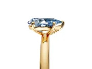 Low-Set Solitaire Engagement Ring Setting for Fancy Blue Pear-Shaped Center with Thin Plain Band and Prong Head in Yellow Gold