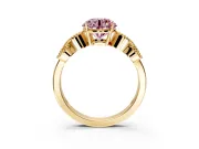 Leaf Engagement Ring Setting for Fancy Pink Round Cut Center with Milgrain Accent Band and Prong Head in Yellow Gold