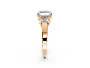 3 Stone Engagement Ring Setting for Asscher Cut Center with Matching Side Accents and Prong Head in Rose Gold