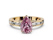 Solitaire Engagement Ring Setting for Fancy Pink Pear-Shaped Center with Channel Baguette Band and Prong Head in Yellow Gold